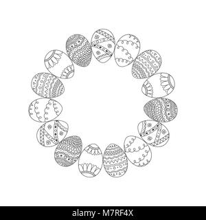 Vector round frame from hand drawing Easter eggs. Easter invitation card Stock Vector