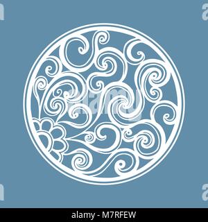 Vector openwork white round frame with spiral. Laser cutting template for greeting cards, envelopes, wedding invitations, decorative elements Stock Vector