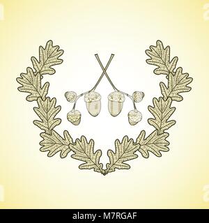 wreath of graphic oak leaves and acorn branches. Eps 10 Stock Vector