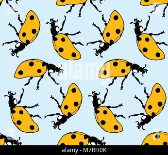 seamless pattern made from ladybugs on blue background Stock Vector