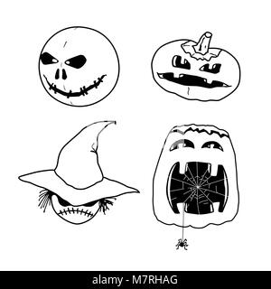 Vector set of characters for Halloween in cartoon style. Pumpkins and ghosts for Halloween Stock Vector