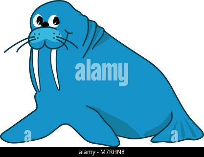 illustration of walrus blue on white background Stock Vector