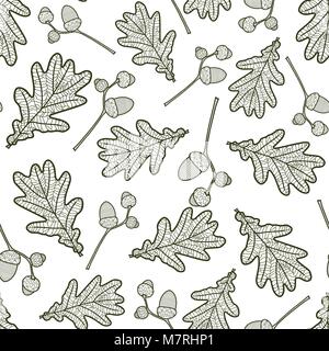 seamless pattern of branches with acorns and oak leaves Stock Vector