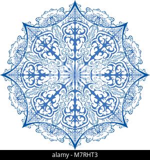 One ornate snowflake. Vector isolated illustration. Ornament beautiful card with mandala. Stock Vector