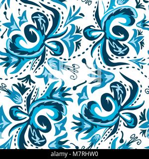 Traditional Russian vector seamless pattern in gzhel style Stock Vector