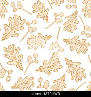seamless pattern of branches with acorns and oak leaves Stock Vector