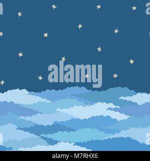 seamless pattern made from night sky with stars and clouds Stock Vector