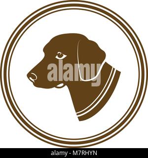 Illustration sign of brown dog's head in white round. Silhouette in a Circle - dog. Stock Vector