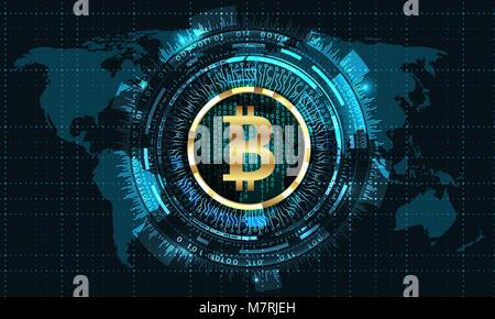 Bitcoin with HUD Elements. Bit Coin, BTC, Bit-coin, Digital Currency. Cryptocurrency Stock Vector