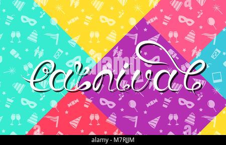Carnival Lettering Design, Calligraphic Typography, Colorful Funny Texture, Party Background Stock Vector