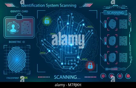 Hand Scan, Handprint Imprint , Finger Print in Technological Theme, Futuristic Style Stock Vector
