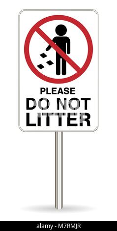 do not litter warning sing on white background Stock Vector