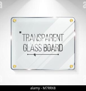 Transparent Shining Glass Vector. Beautiful Blank Shining Glass Banner. Hanging On The Wall. Realistic Isolated Illustration Stock Vector