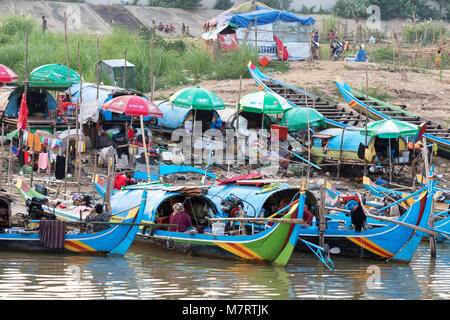 Cambodia floating village - people living in poverty in a slum on the Mekong River, Phnom Penh, Cambodia Asia Stock Photo