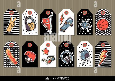 Vector set of boyl's tags with cute stickers . Stock Vector