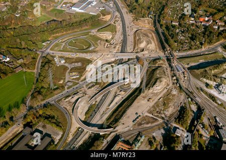 Aerial view, motorway junction under construction, construction site A40 B1 Donetsk ring, Bochum, Wattenscheid, Ruhr area, North Rhine-Westphalia, Ger Stock Photo