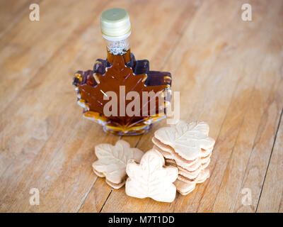 Delicious maple cookies (maple leaf cookies), made with real Canadian maple syrup. Stock Photo