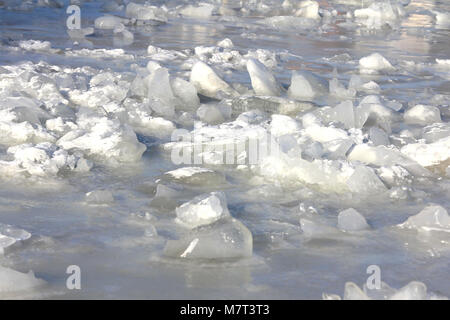 Ice chunks on the surface of the frozen sea in Helsinki, Finland. Stock Photo