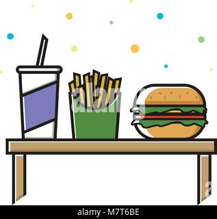 Fast food menu. Cola, hamburger and French fries. Vector Illustration Stock Vector