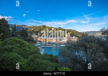 The beautiful bay of Portofino fishing village,luxury harbor,Ligurian Coast near Genoa, Italy,Europe Stock Photo