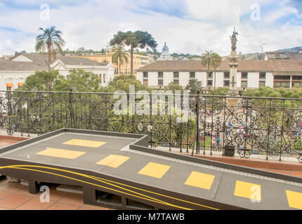 QUITO, ECUADOR, JANUARY, 11- 2018: Beautiful outdoor view from the balcony to the plaza grande, at Carondelet palace government in Quito Stock Photo