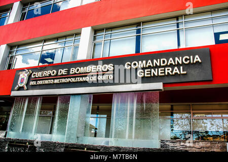 Quito, Ecuador - January 02, 2017: Outdoor view of a firefighter building of the metropolitan district of Quito in the city of Quito, Ecuador Stock Photo