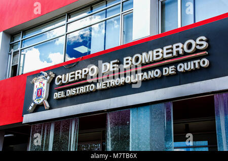 Quito, Ecuador - January 02, 2017: Outdoor view of a firefighter building of the metropolitan district of Quito in the city of Quito, Ecuador Stock Photo