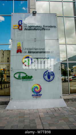 Quito, Ecuador - January 02, 2017: Outdoor view of the enter of a huge MAGAP building, ministry of agriculture, livestock and fisheries, located in the city of Quito, Ecuador Stock Photo
