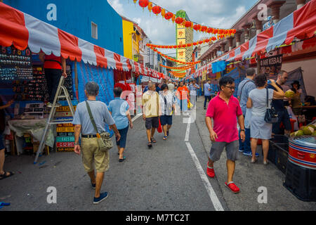 SINGAPORE, SINGAPORE - JANUARY 30. 2018: Outdoor view of unidentified people walking at public market The Lau Pa Sat festival market now used as a popular food court hawker center in Singapore Stock Photo