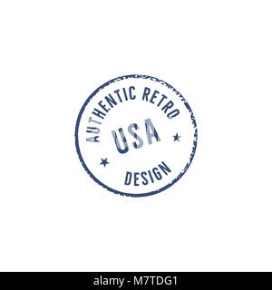 Vintage hand drawn authentic grunge stamp. Retro blue patch. Authentic retro design quote. Old style patch print template. Stock vector emblem, label isolated on white background Stock Vector