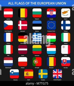 All flags of the countries of the European Union. Flat style. Stock Vector