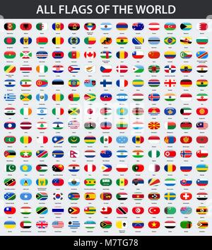 All flags of the world in alphabetical order. Rectangle glossy style Stock Vector