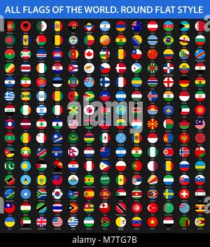 All flags of the world in alphabetical order. Round flat style Stock Vector