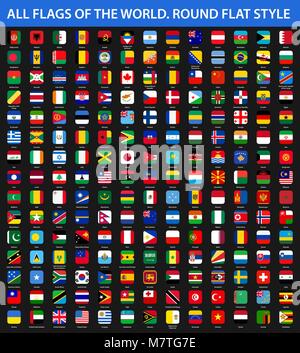 All flags of the world in alphabetical order. Round flat style Stock Vector