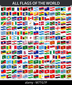 All flags of the world in alphabetical order. Waving style Stock Vector