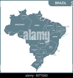 The detailed map of the Brazil with regions or states Stock Vector