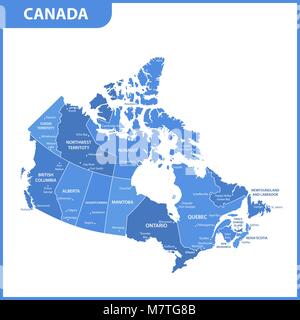 The detailed map of the Canada with regions or states and cities, capitals Stock Vector