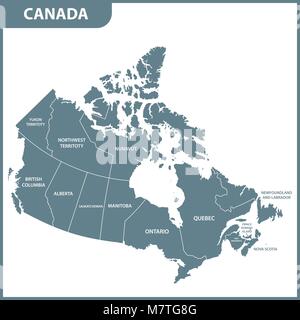 The detailed map of the Canada with regions or states Stock Vector