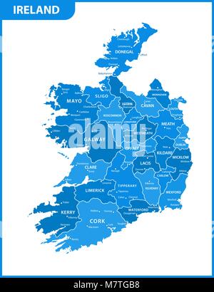 The detailed map of the Ireland with regions or states and cities ...