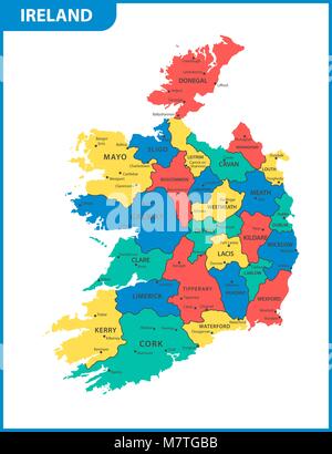 The detailed map of the Ireland with regions or states and cities, capitals Stock Vector