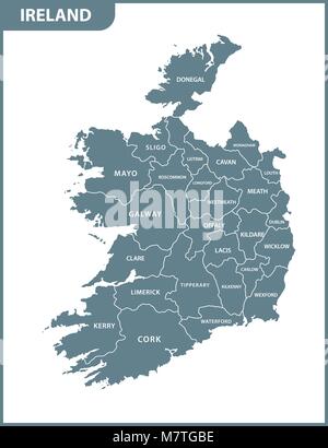 The detailed map of the Ireland with regions or states Stock Vector