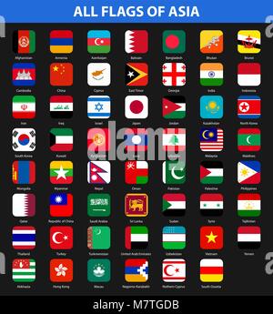 All flags of the countries of the Asia. Flat style Stock Vector