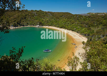 Water taxi at Te Pukatea Bay, Abel Tasman National Park, Nelson Region, South Island, New Zealand Stock Photo