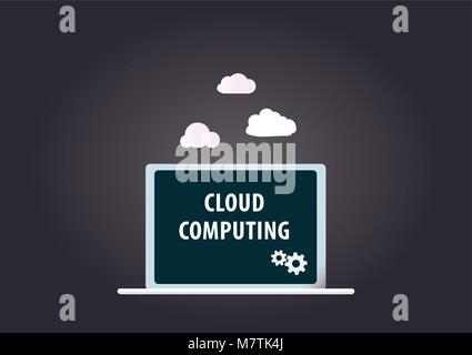 Cloud computing with laptop on dark grey background Stock Vector