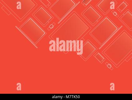 Modern devices in x-ray style on red background Stock Vector