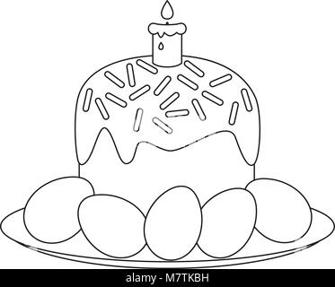 Traditional easter cake candle eggs on plate icon Stock Vector