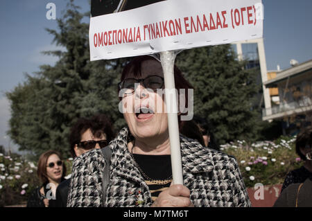 January 1, 2006 - Athens, Greece - A woman seen shouting slogans while holding a placard during a protest to demand the release of a 16-year-old Palestinian girl named Ahed Tamimi, held in Israeli military detention. The start of a military trial for the Palestinian teenager has been delayed until February 6 after a viral video showed her hitting two Israeli soldiers. (Credit Image: © Nikolas Joao Kokovlis/SOPA Images via ZUMA Wire) Stock Photo