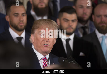 March 12, 2018 - Washington, District of Columbia, United States of America - United States President Donald J. Trump welcomes Baseball's 2017 World Series Campions, the Houston Astros to The White House in Washington, DC, March 12, 2018. Credit: Chris Kleponis / CNP (Credit Image: © Chris Kleponis/CNP via ZUMA Wire) Stock Photo
