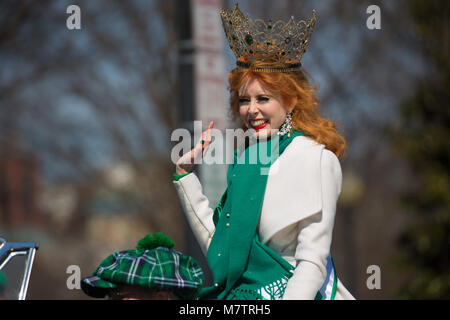 Ms. Ireland USA 2018, July Michelle Wilson, rides up Constitution Ave. in the 48th Annual St. Patrick's Parade of Washington, D.C. on Sunday, March 11, 2018. (Photo by Jeff Malet) Photo via Newscom