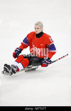 Lena Schroder (NOR),  MARCH 13, 2018 - Para Ice Hockey :  Qualification round between Norway 3-1 Sweden  at Gangneung Hockey Centre during the PyeongChang 2018 Paralympics Winter Games in Pyeongchang, South Korea.  (Photo by Yusuke Nakanishi/AFLO SPORT) Stock Photo